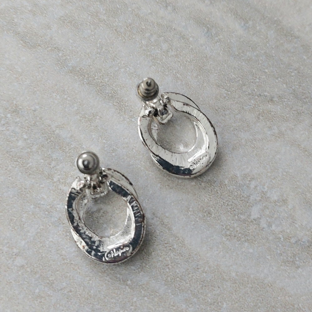 *Host Pick* Vintage Napier Silver-Toned Rhinestone Earrings - Picture 2 of 3